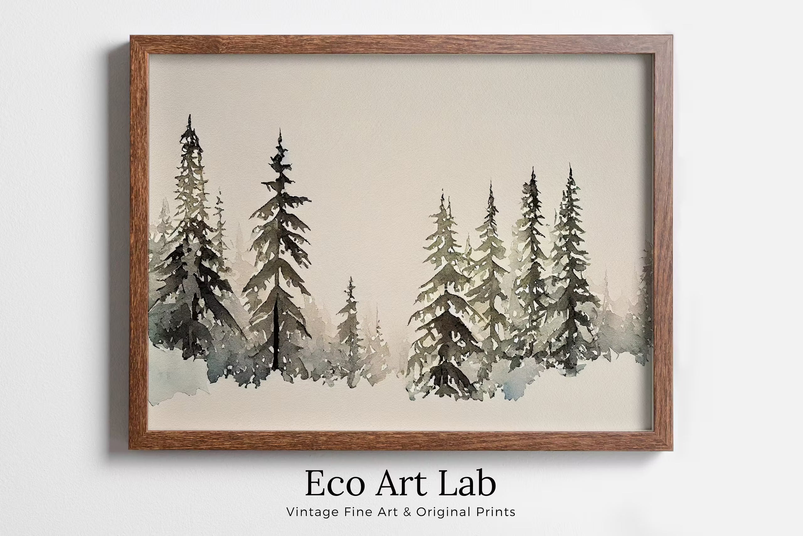 Minimalist Watercolor Winter Landscape Painting. Winter Painting Print. Snowy Winter Trees Printable Wall Art. Christmas Wall Art. Download