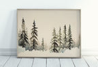 Minimalist Watercolor Winter Landscape Painting. Winter Painting Print. Snowy Winter Trees Printable Wall Art. Christmas Wall Art. Download