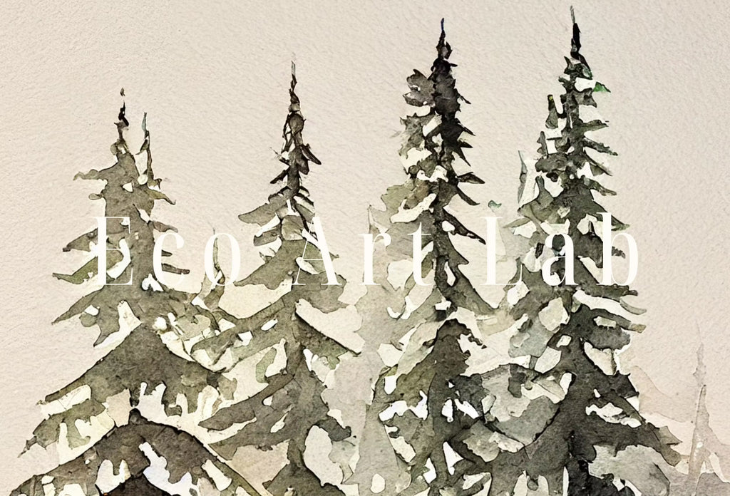 Minimalist Watercolor Winter Landscape Painting. Winter Painting Print. Snowy Winter Trees Printable Wall Art. Christmas Wall Art. Download