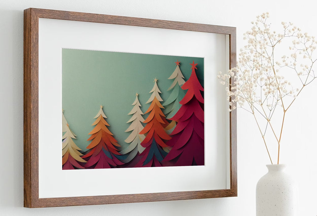 Paper Christmas Trees Print. Colorful Holiday Wall Art. Christmas Printable Holiday Decor. Instant Download Christmas Sign. Christmas Poster