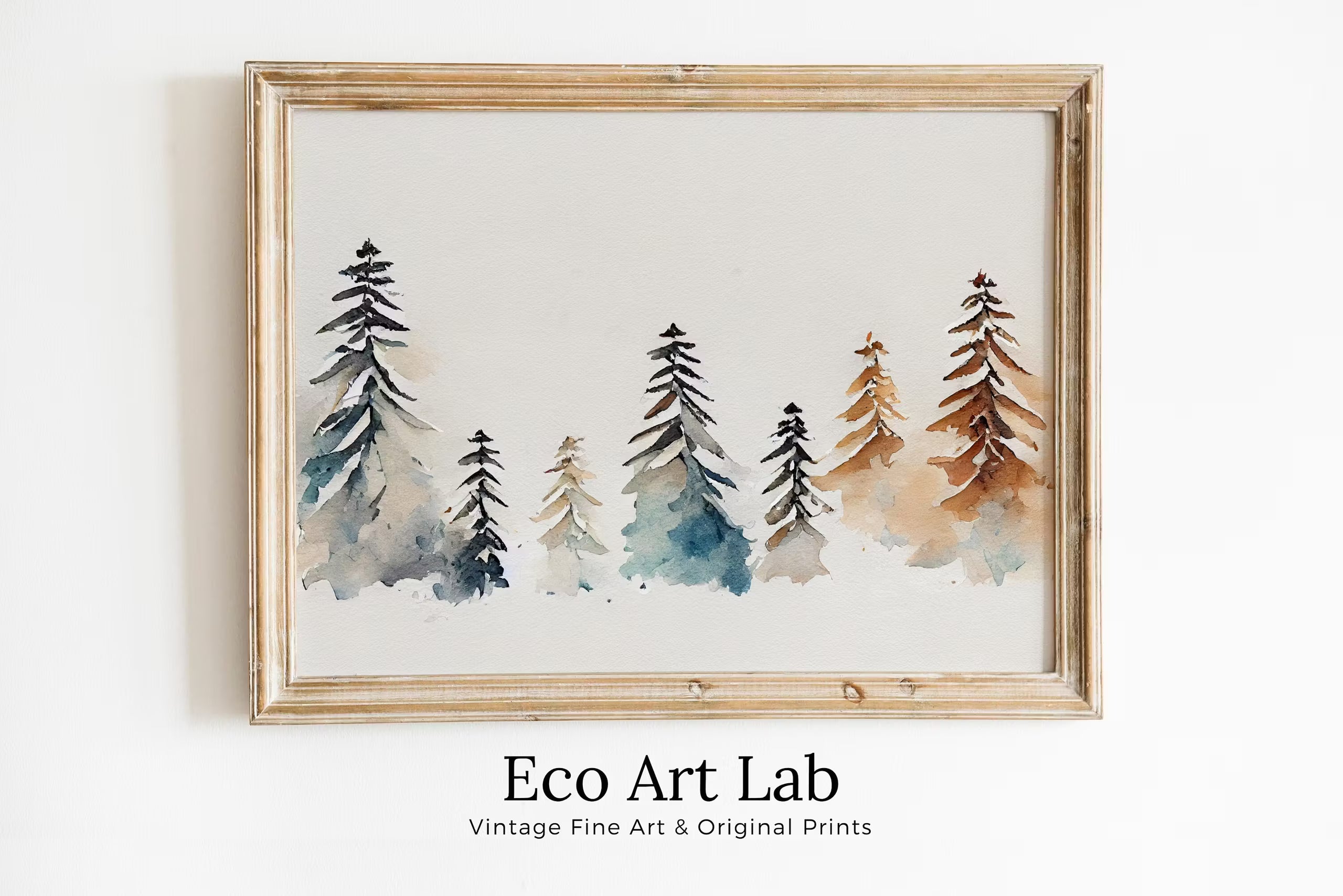 Snowy Winter Trees Minimalist Watercolor Painting