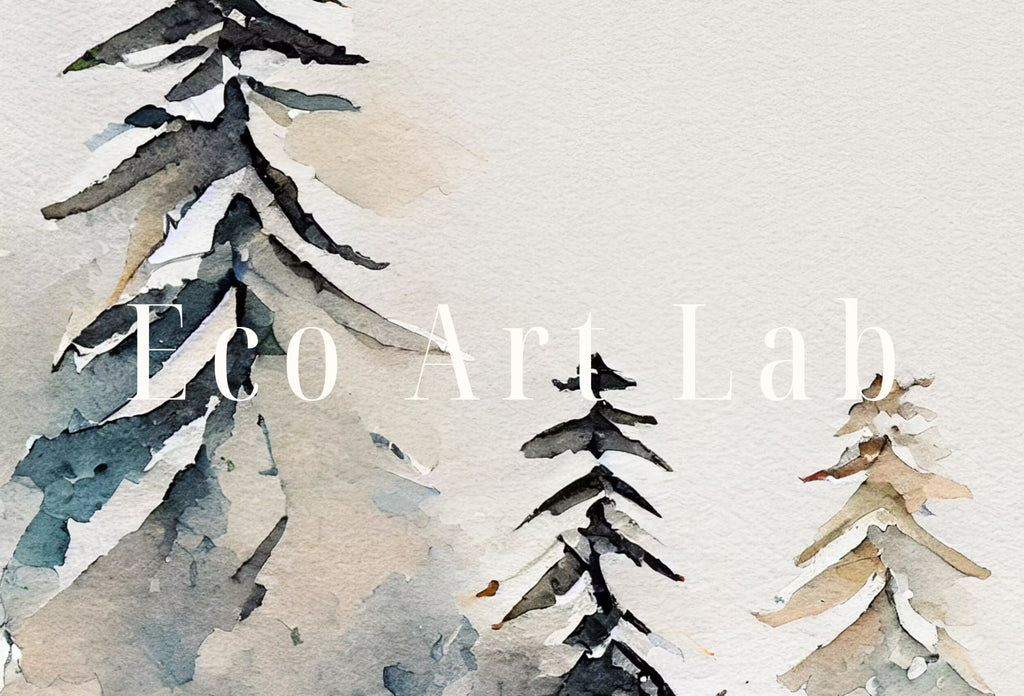 Snowy Winter Trees Minimalist Watercolor Painting