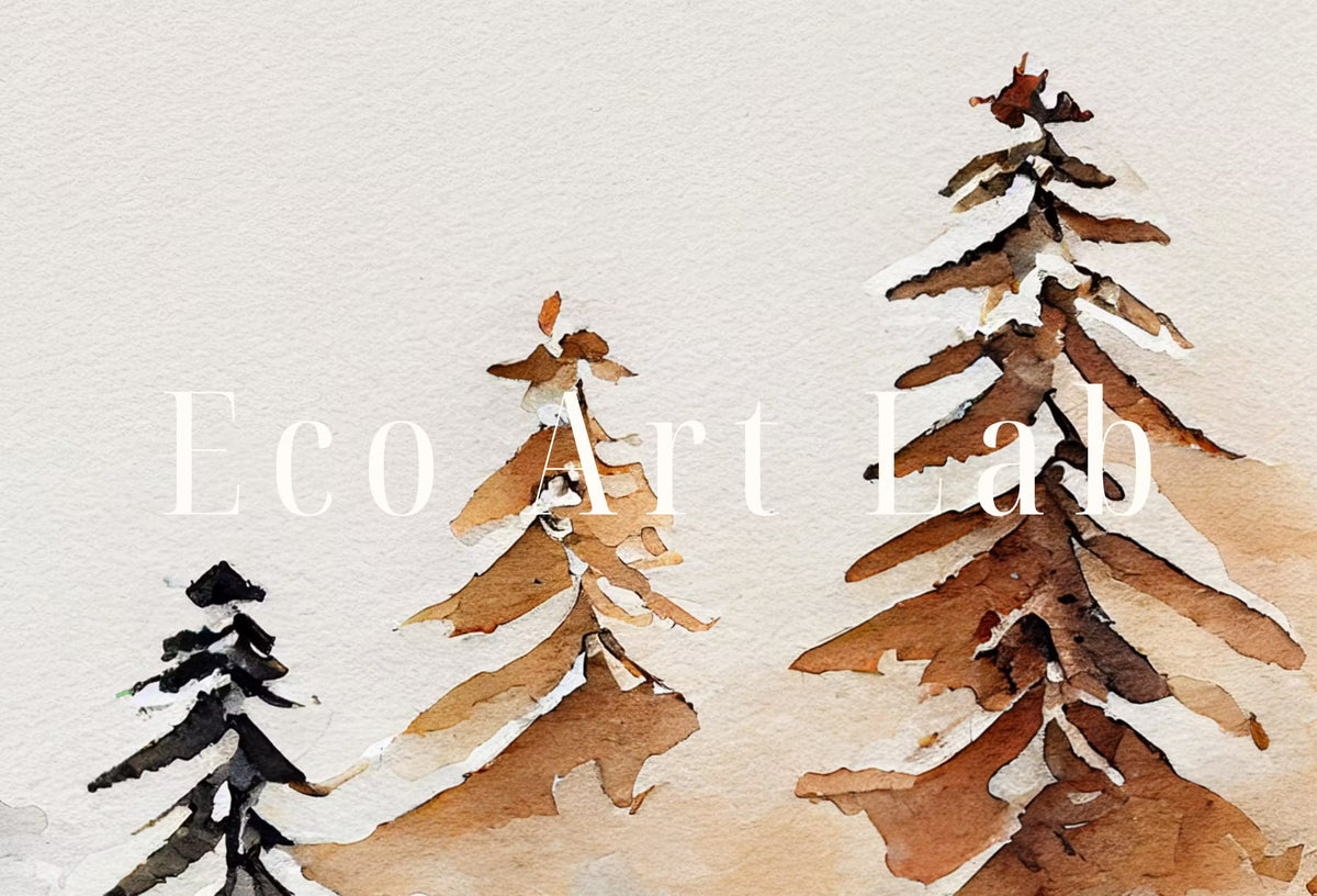 Snowy Winter Trees Minimalist Watercolor Painting