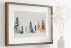Snowy Winter Trees Minimalist Watercolor Painting