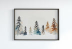 Snowy Winter Trees Minimalist Watercolor Painting