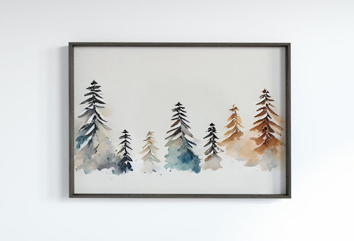 Snowy Winter Trees Minimalist Watercolor Painting