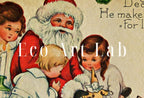 Vintage Christmas Card of Santa Claus and Kids Illustration
