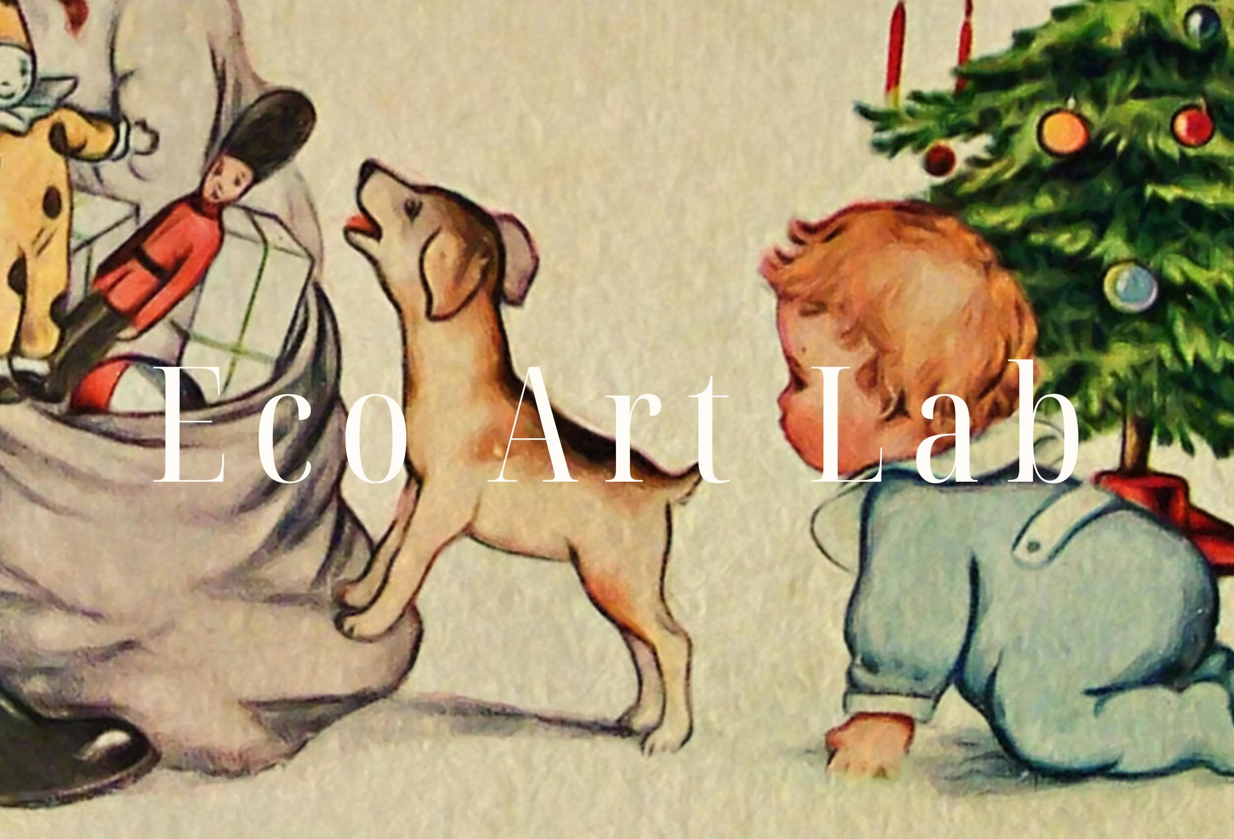 Vintage Christmas Card of Santa Claus and Kids Illustration