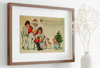 Vintage Christmas Card of Santa Claus and Kids Illustration