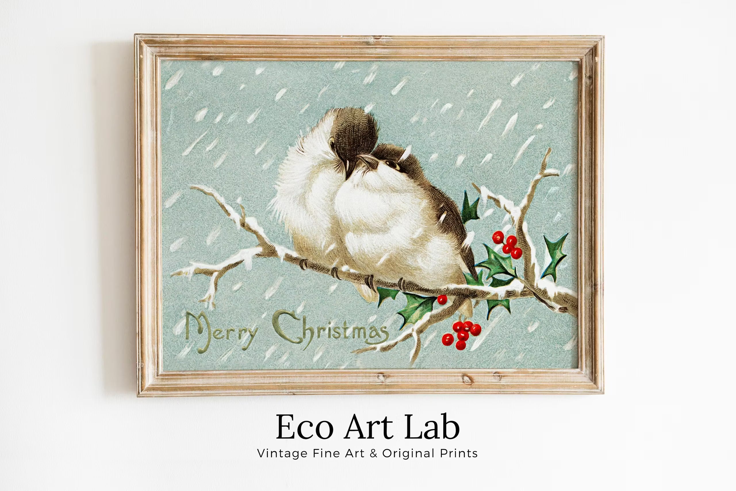 Vintage Merry Christmas Birds Postcard - Printable Art