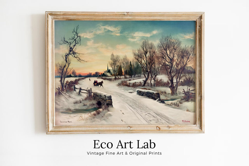 Vintage Christmas Morning Painting Art Print