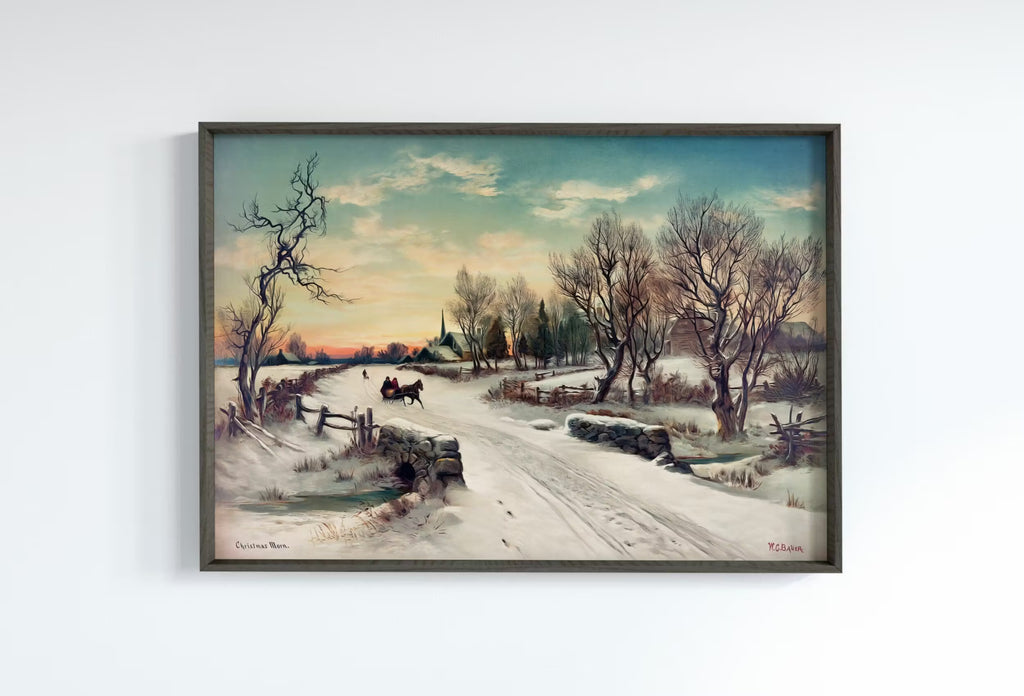 Vintage Christmas Morning Painting Art Print