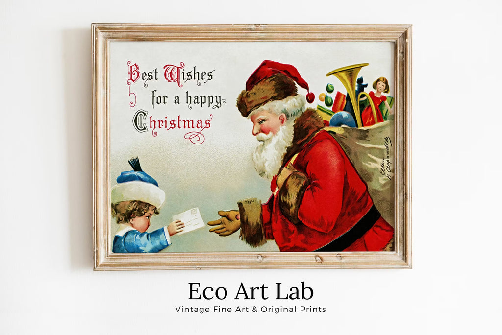 Retro Christmas Santa Claus Vintage Print