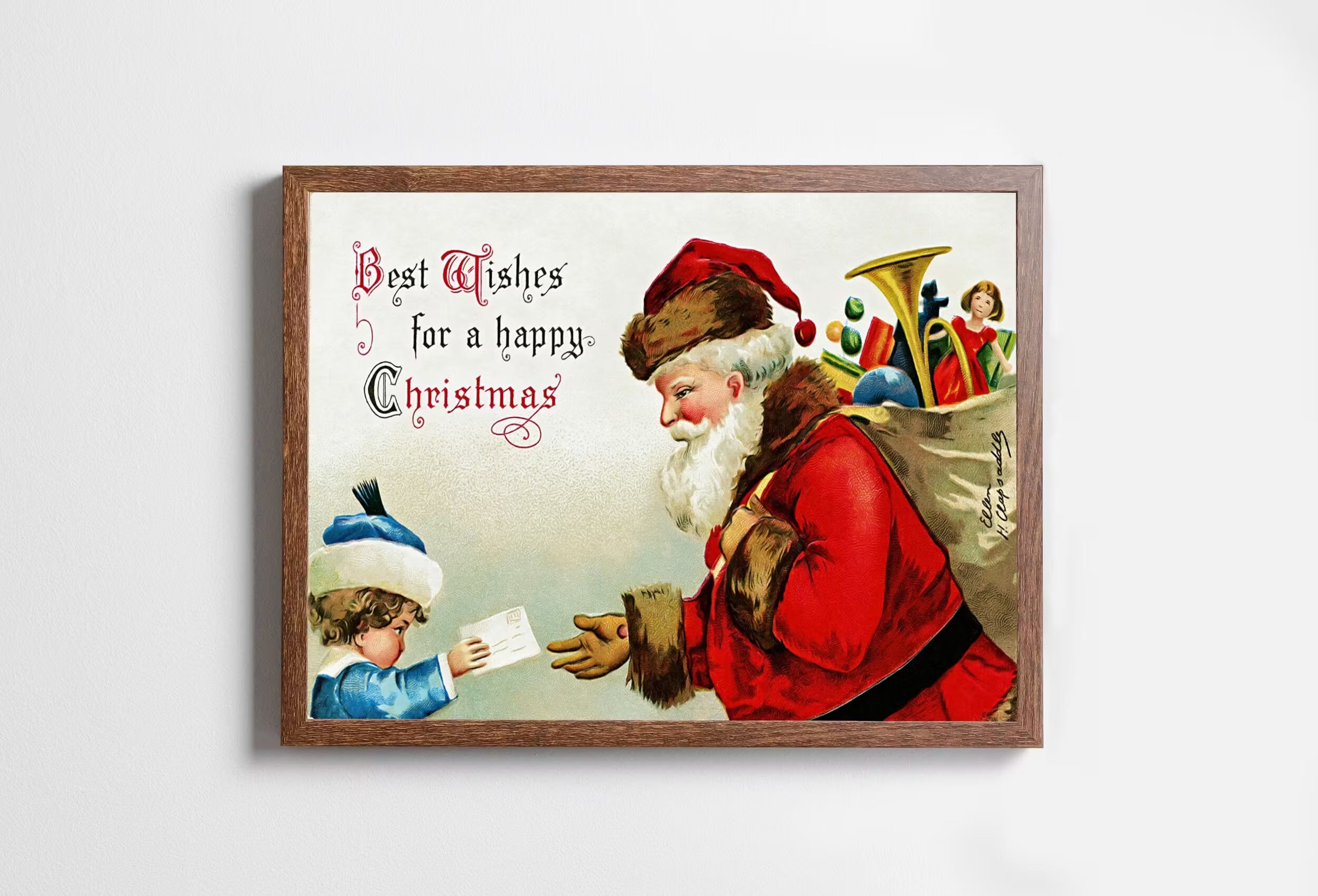 Retro Christmas Santa Claus Vintage Print