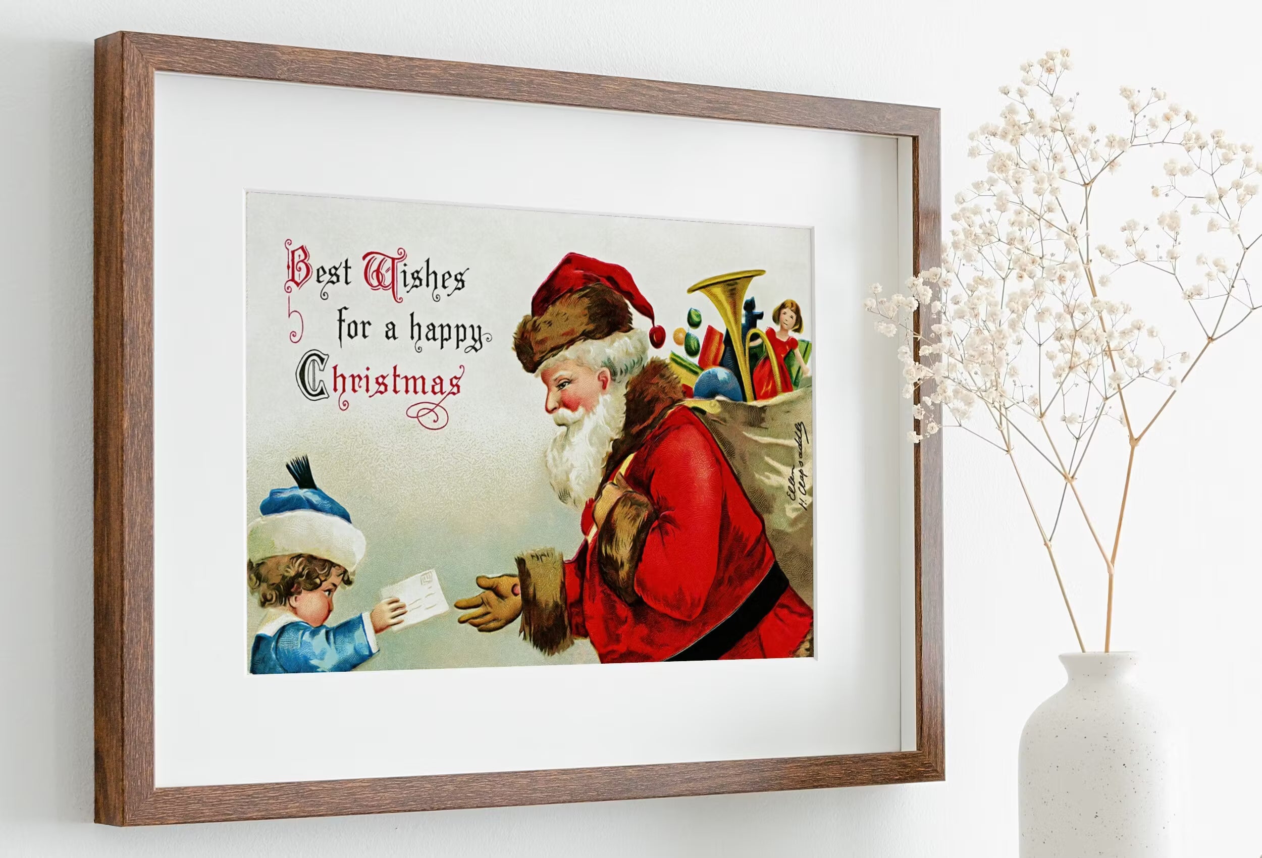 Retro Christmas Santa Claus Vintage Print