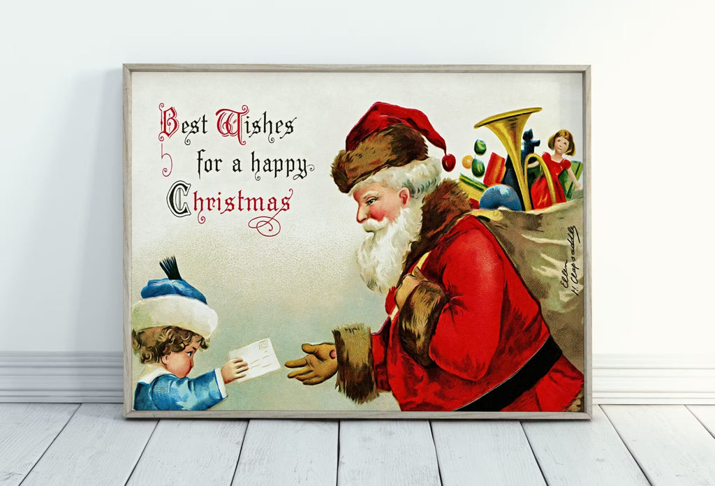 Retro Christmas Santa Claus Vintage Print