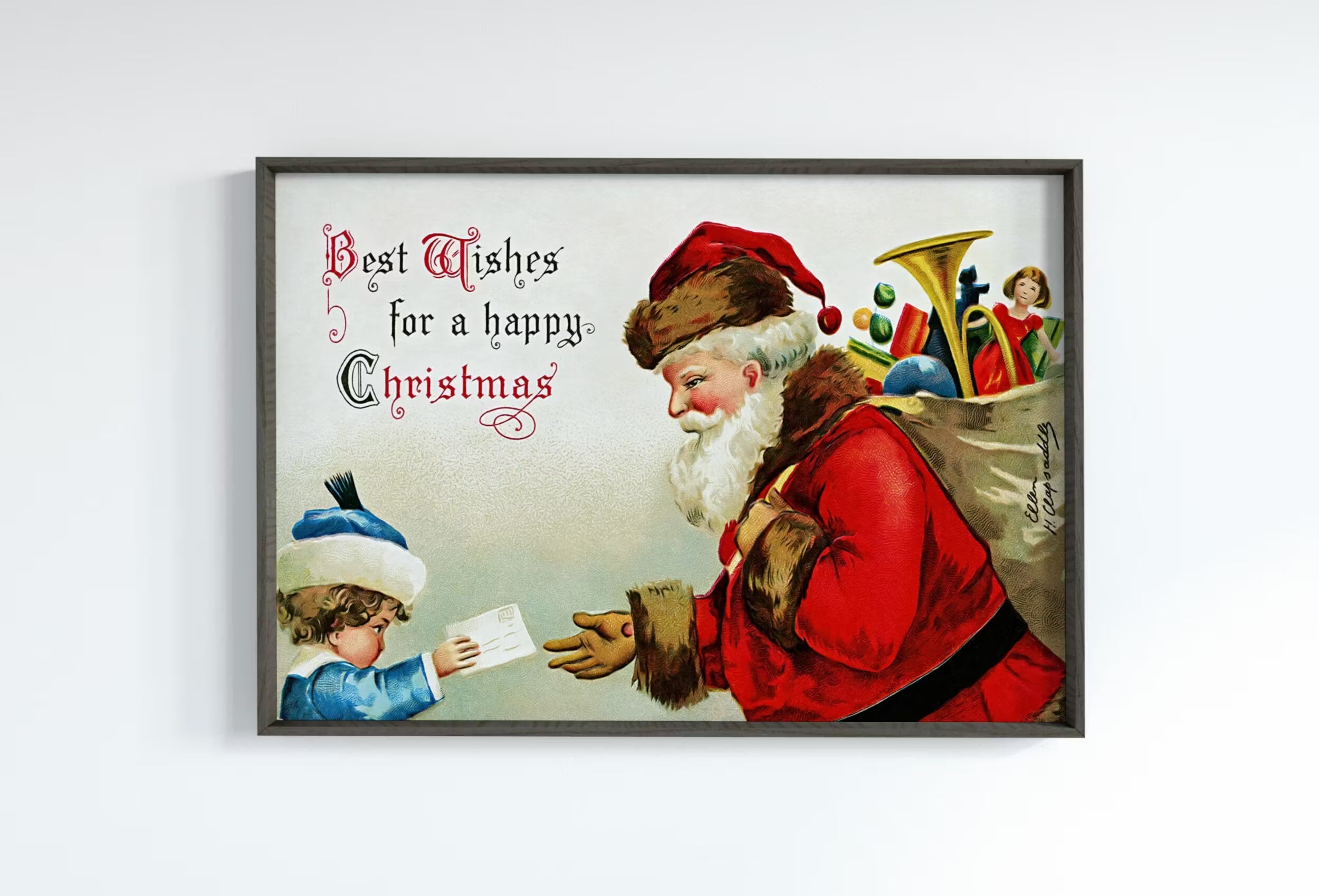 Retro Christmas Santa Claus Vintage Print