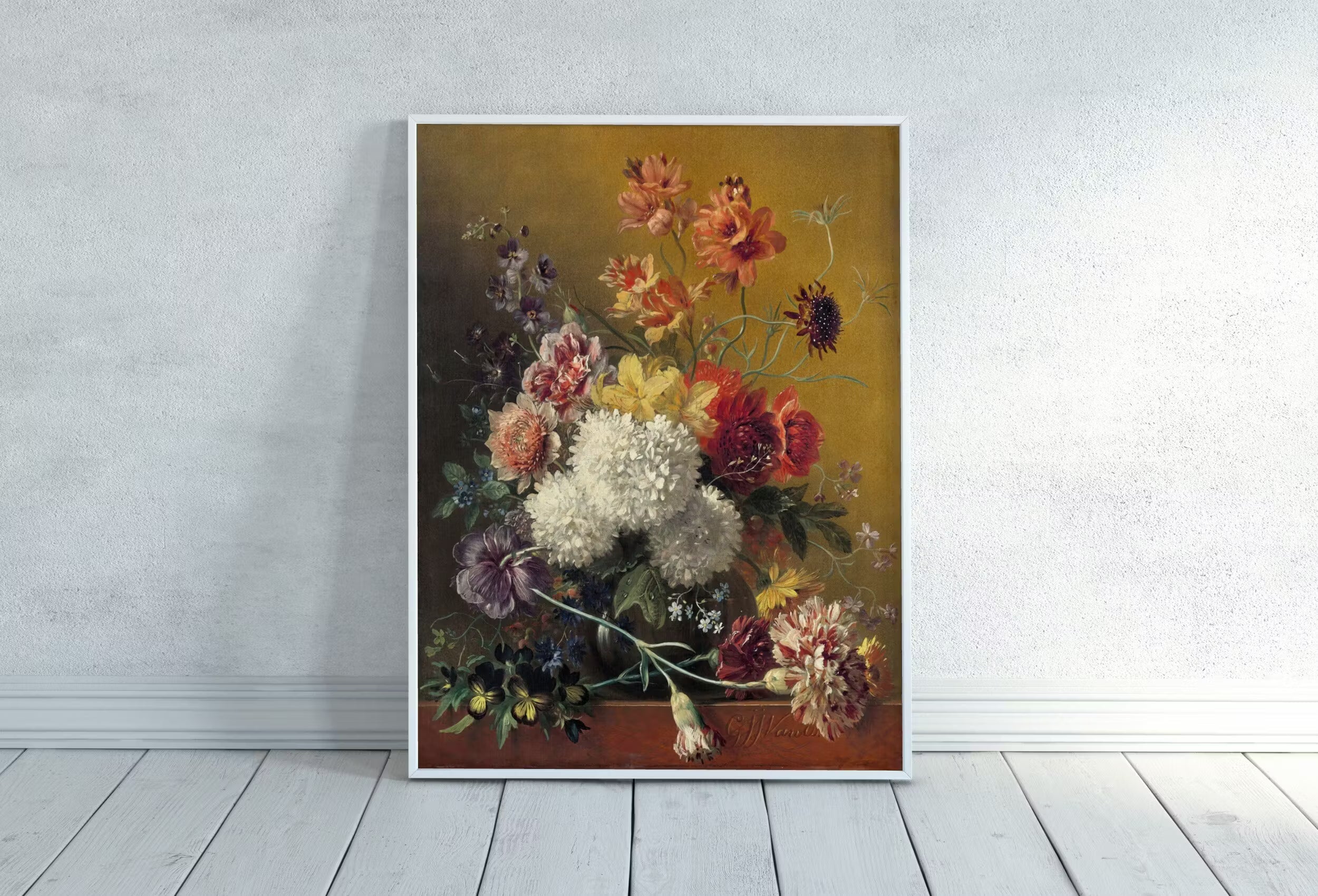 Vintage Still Life w/ Flowers Painting. Bouquet of Flowers Romantic Vintage Decor. Antique Oil Painting Vintage Flower Art Print. Printable