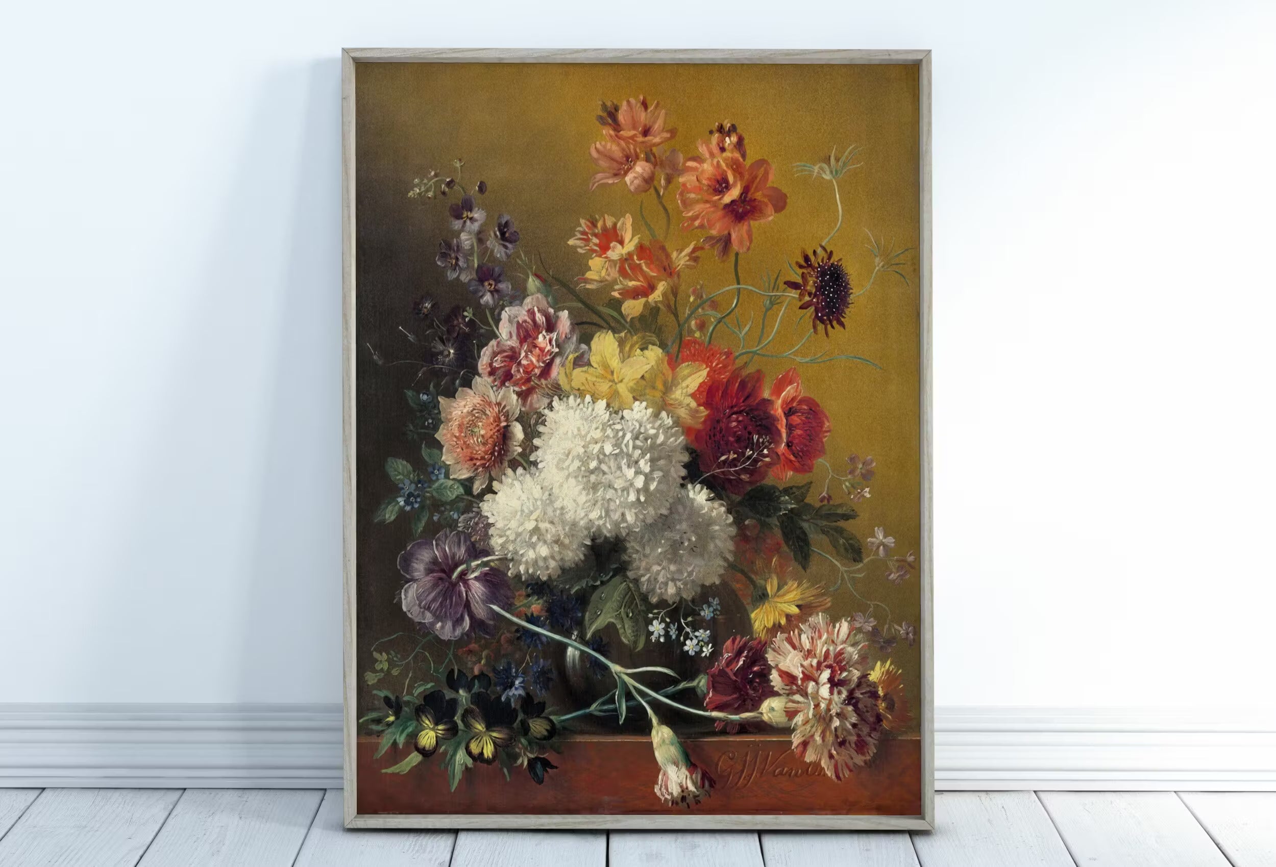Vintage Still Life w/ Flowers Painting. Bouquet of Flowers Romantic Vintage Decor. Antique Oil Painting Vintage Flower Art Print. Printable
