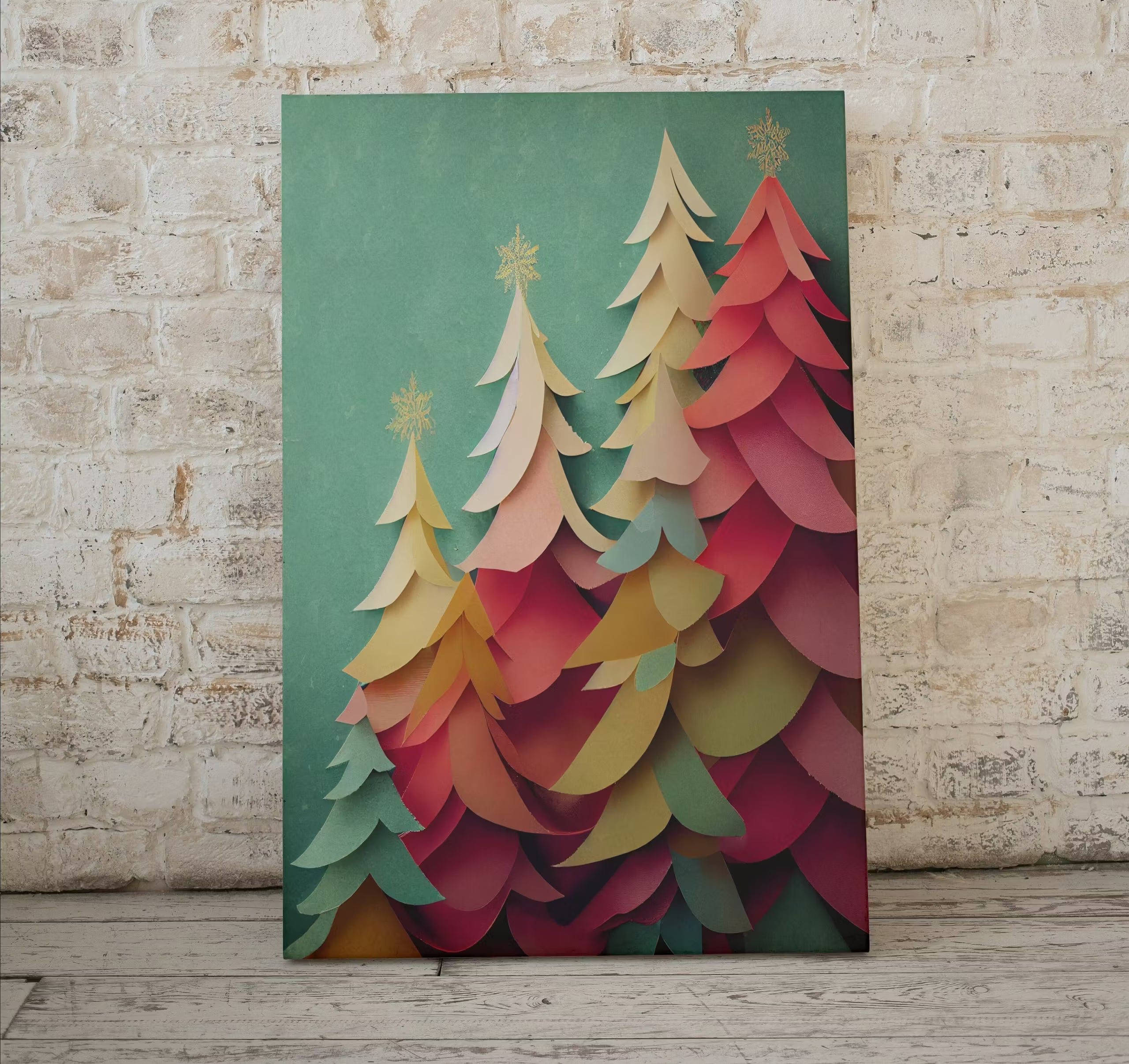 Pastel Colors Holiday Art. Paper Christmas Trees Print. Christmas Printable Holiday Decor. Christmas Poster