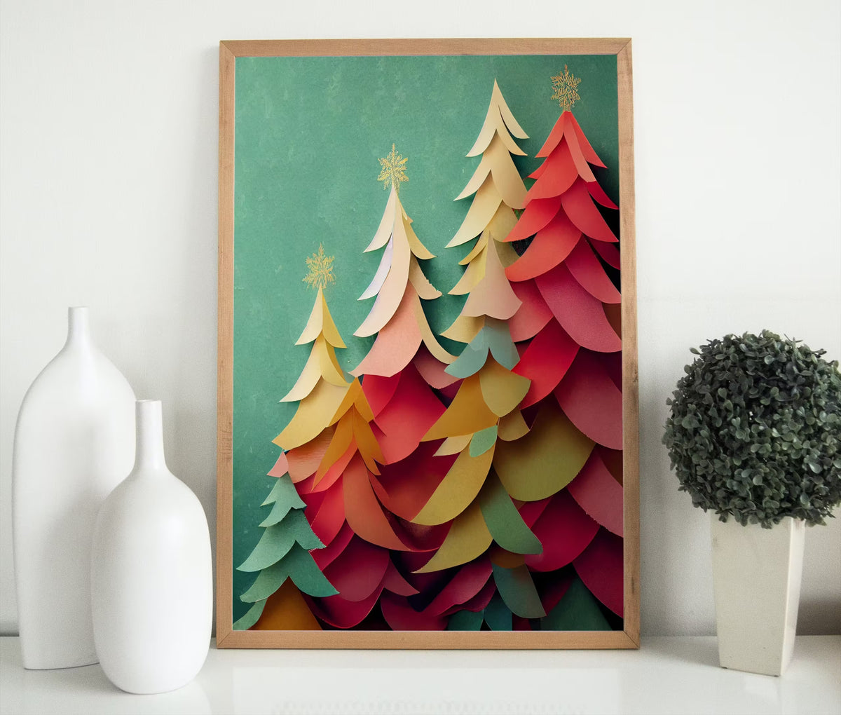 Pastel Colors Holiday Art. Paper Christmas Trees Print. Christmas Printable Holiday Decor. Christmas Poster