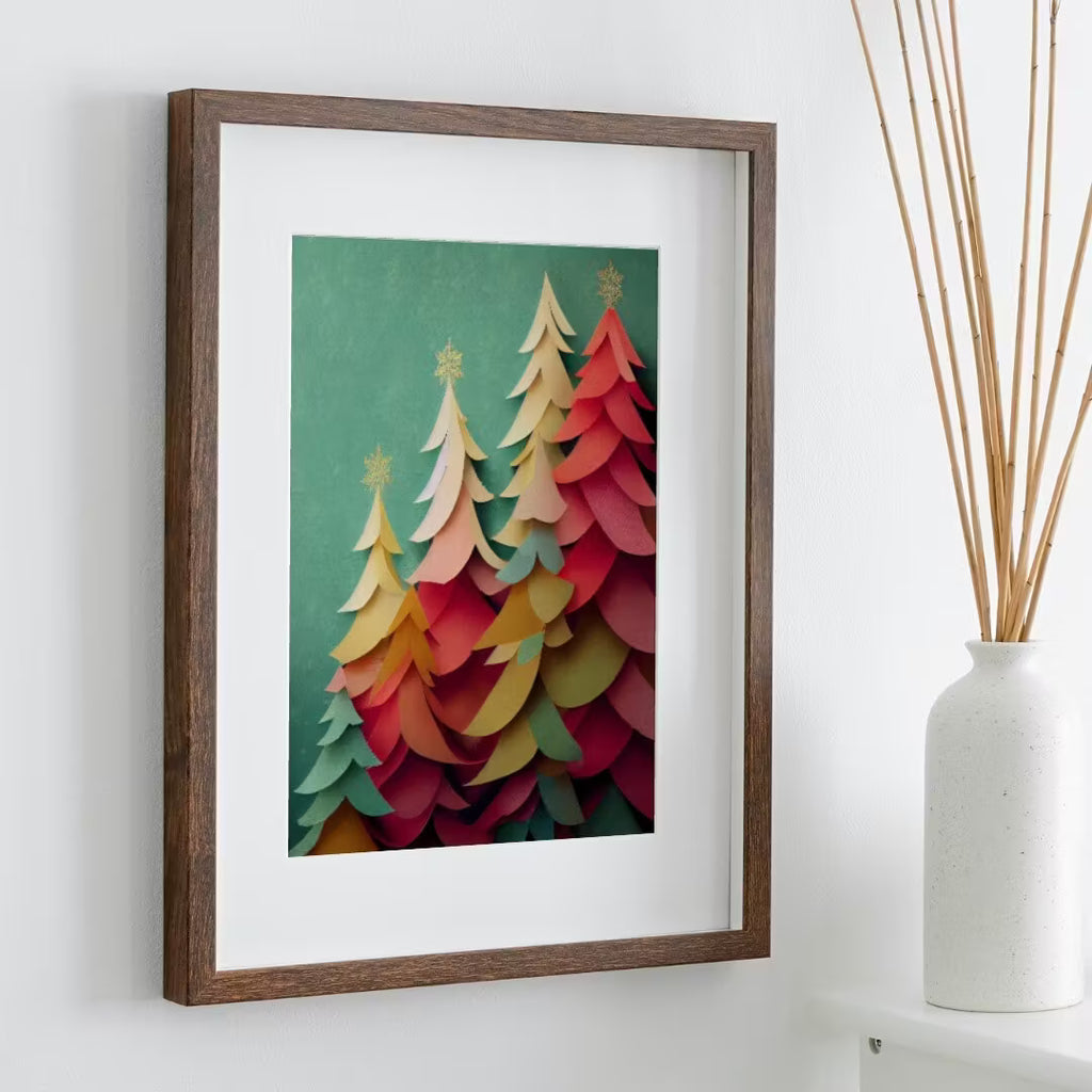 Pastel Colors Holiday Art. Paper Christmas Trees Print