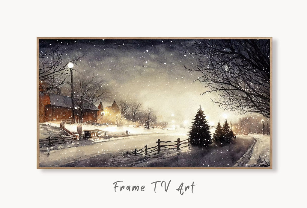 Samsung Frame TV Art 4K Snowy Winter Sunset. Rustic Country Landscape Painting. Instant Download Snowy Art for Frame TV. Sunset Art for TV