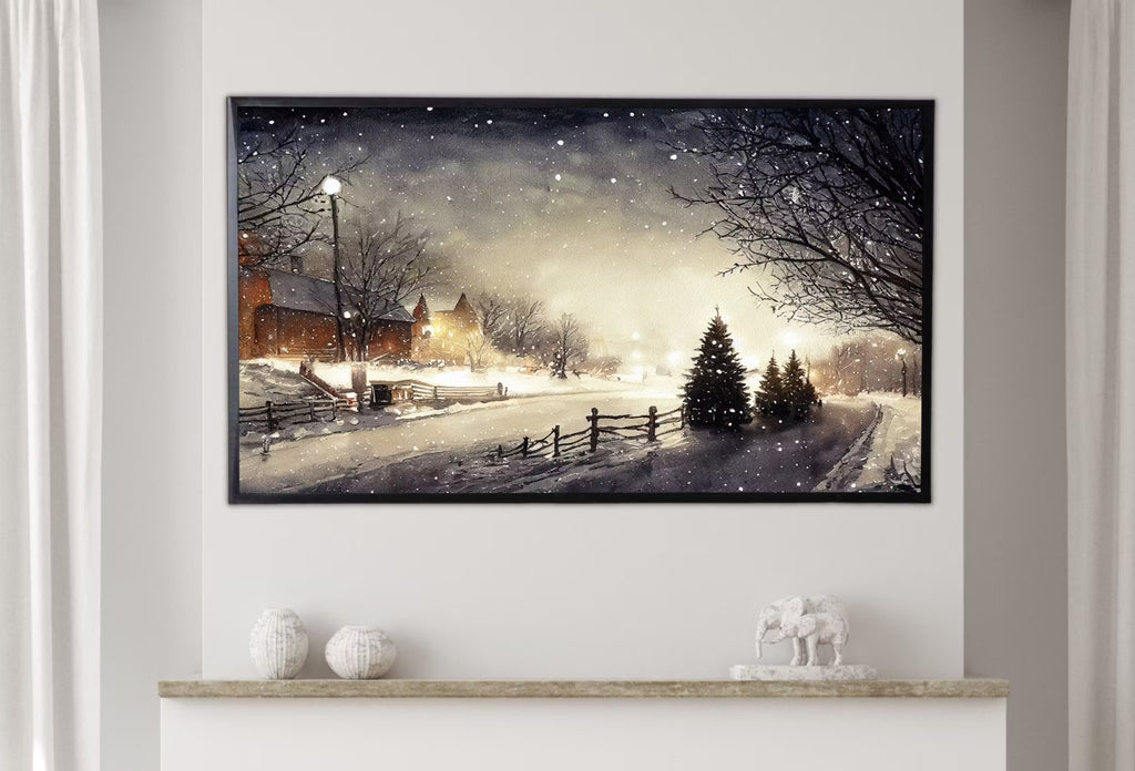 Samsung Frame TV Art 4K Snowy Winter Sunset. Rustic Country Landscape Painting. Instant Download Snowy Art for Frame TV. Sunset Art for TV