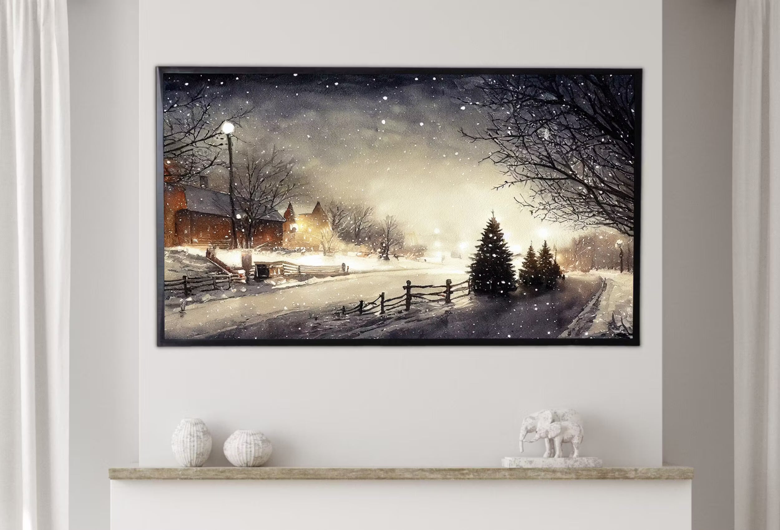 Samsung Frame TV Art 4K Snowy Winter Sunset. Rustic Country Landscape Painting. Instant Download Snowy Art for Frame TV. Sunset Art for TV