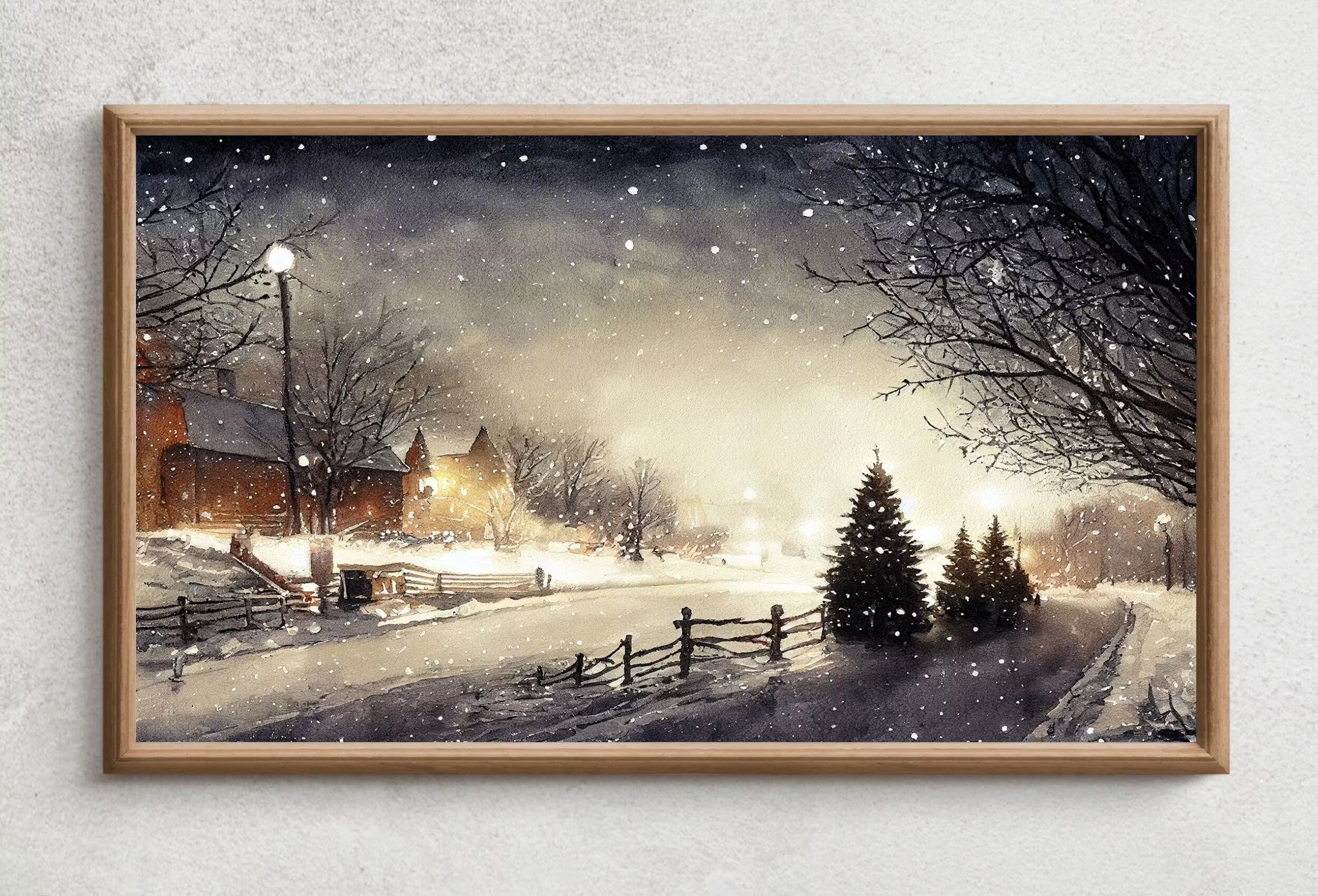 Samsung Frame TV Art 4K Snowy Winter Sunset. Rustic Country Landscape Painting. Instant Download Snowy Art for Frame TV. Sunset Art for TV