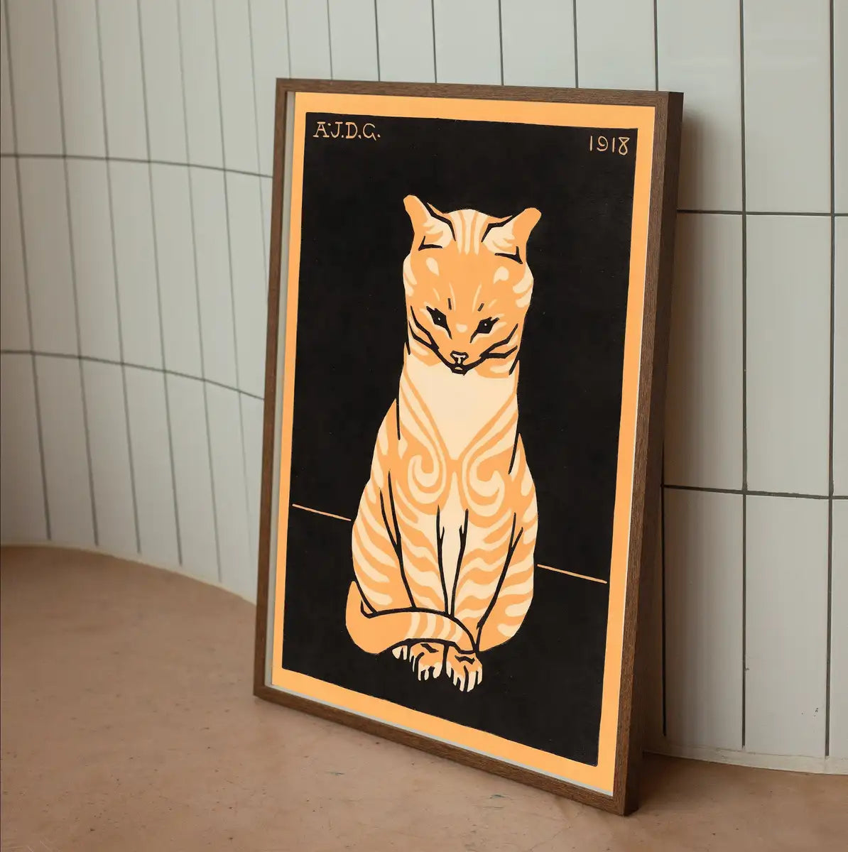 Detail view of artwork from A Vintage Sitting Cat Painting Art Nouveau Print Wall Art.. (variation 2)