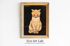A Vintage Sitting Cat Painting Art Nouveau Print Wall Art.