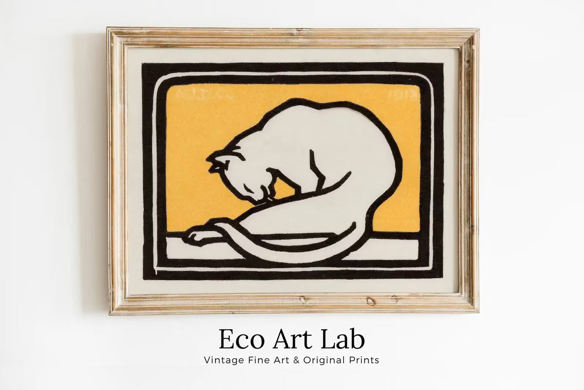 A Waxing Cat Vintage Art Nouveau Print Wall Art. Instant Download Cat Painting Retro Julie De Graag Printable Wall Art. Art Nouveau Poster –