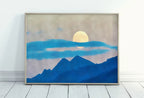 Abstract Blue Mountain & Moon Landscape Wall Art Print. Office Decor Poster. Instant Download Printable Wall Art. Abstract Landscape