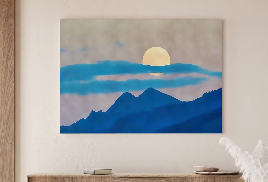 Abstract Blue Mountain & Moon Landscape Wall Art Print. Office Decor Poster. Instant Download Printable Wall Art. Abstract Landscape