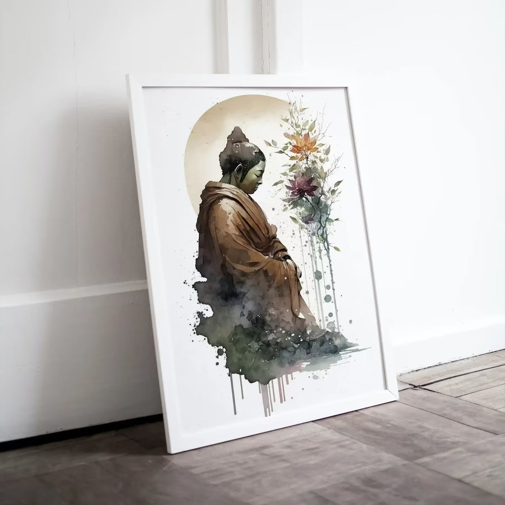 Abstract Buddha & Moon Zen Wall Art. Printable Wall Art. Watercolor Print. Buddhism Art. Instant Download Spiritual Wall Art. Asian Wall Art –