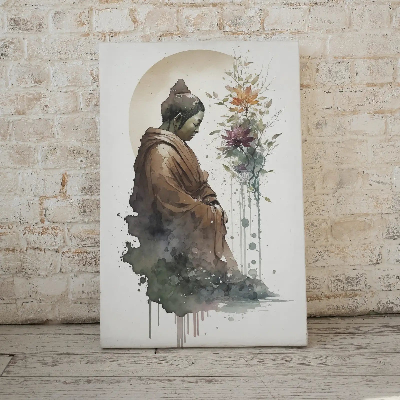 Detail view of artwork from Abstract Buddha & Moon Zen Wall Art. Printable Wall Art. Watercolor Print. Buddhism Art. Instant Download Spiritual Wall Art. Asian Wall Art. (variation 1)