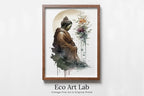 Framed view of Abstract Buddha & Moon Zen Wall Art. Printable Wall Art. Watercolor Print. Buddhism Art. Instant Download Spiritual Wall Art. Asian Wall Art – printable wall art digital download.