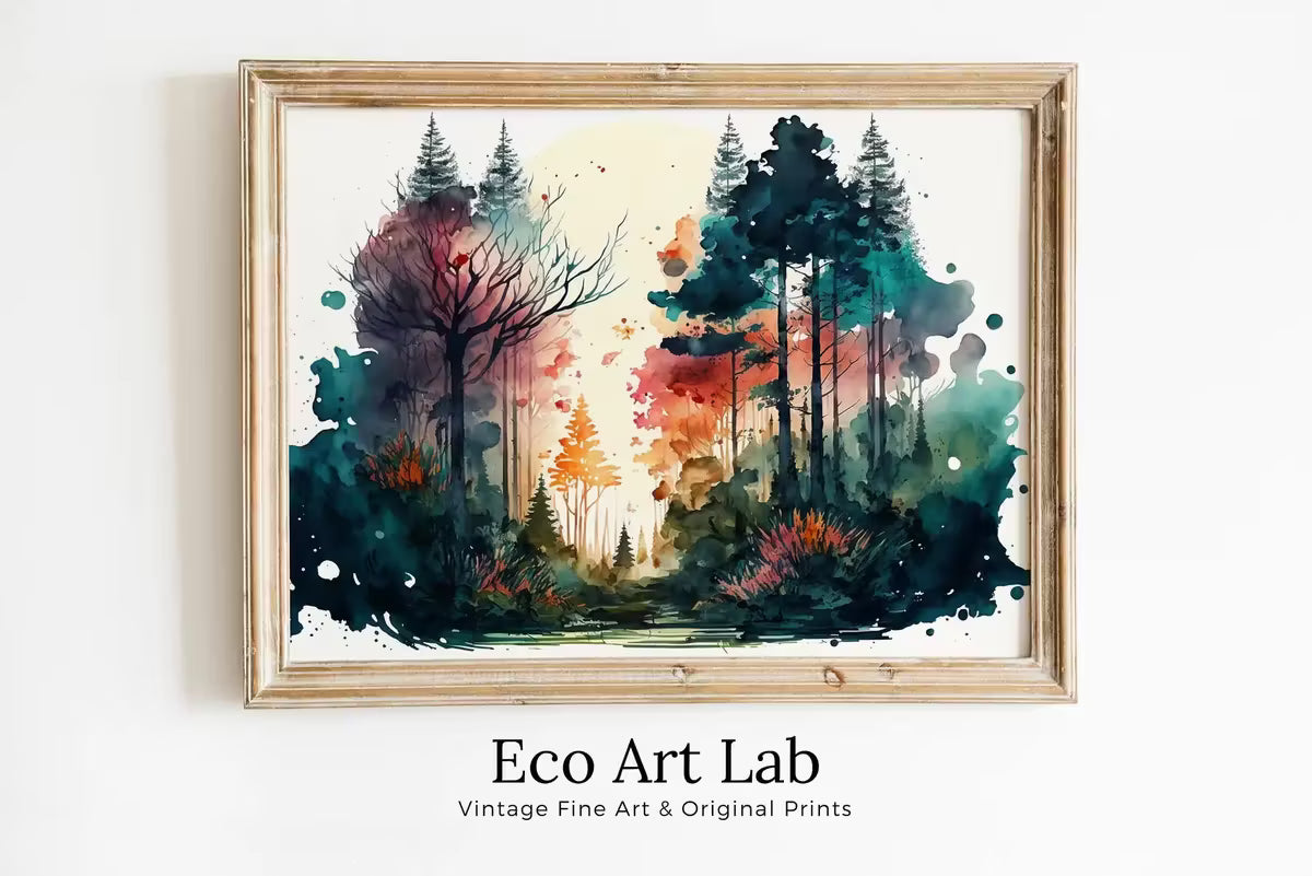 Abstract Colorful Forest Trees Painting. Printable Wall Art