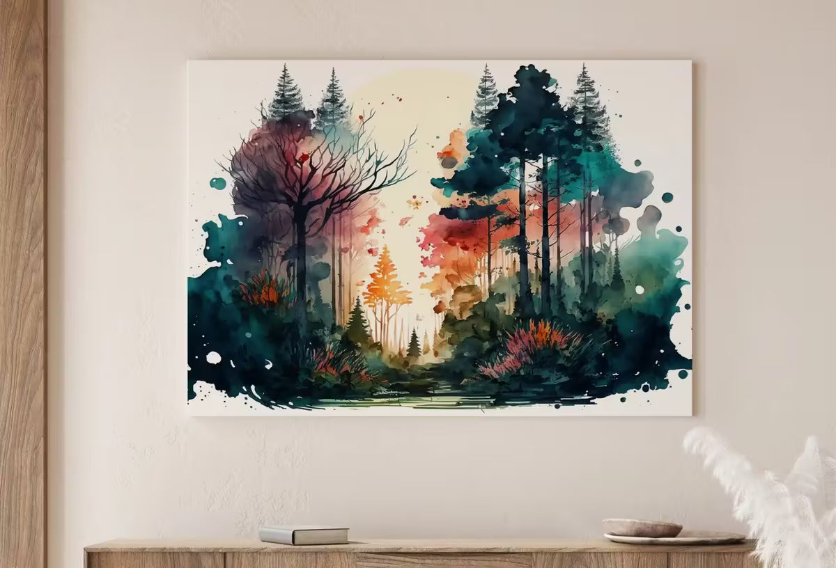 Abstract Colorful Forest Trees Painting. Printable Wall Art