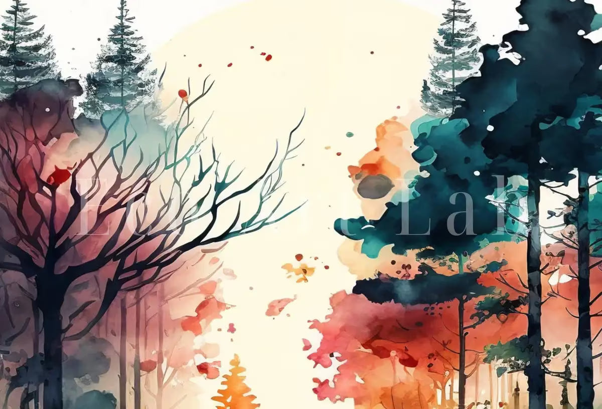 Abstract Colorful Forest Trees Painting. Printable Wall Art