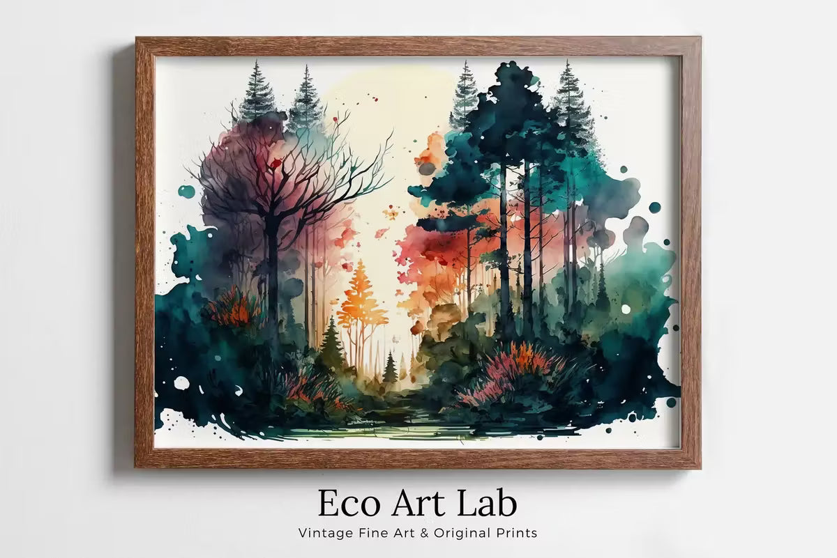 Abstract Colorful Forest Trees Painting. Printable Wall Art