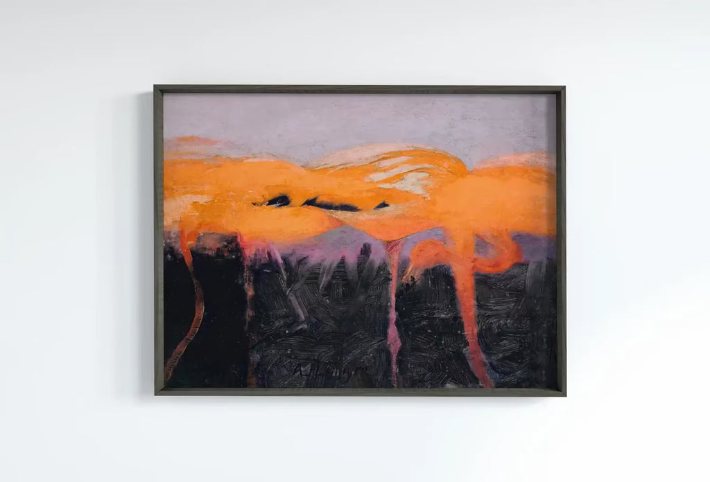 Abstract Flamingo Painting Digital Art Print Tropical Decor. Instant Download Flock of Flamingos Moody Poster. Printable Tropical Wall Art.