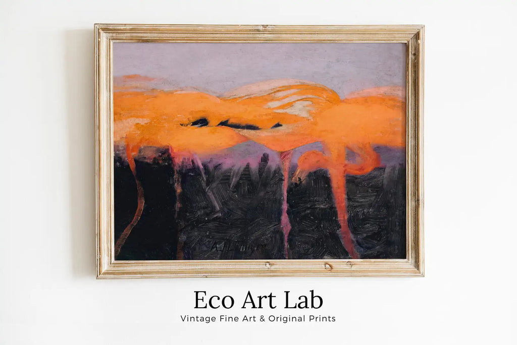 Framed view of Abstract Flamingo Painting Digital Art Print Tropical Decor. Instant Download Flock of Flamingos Moody Poster. Printable Tropical Wall Art. – printable wall art digital download.