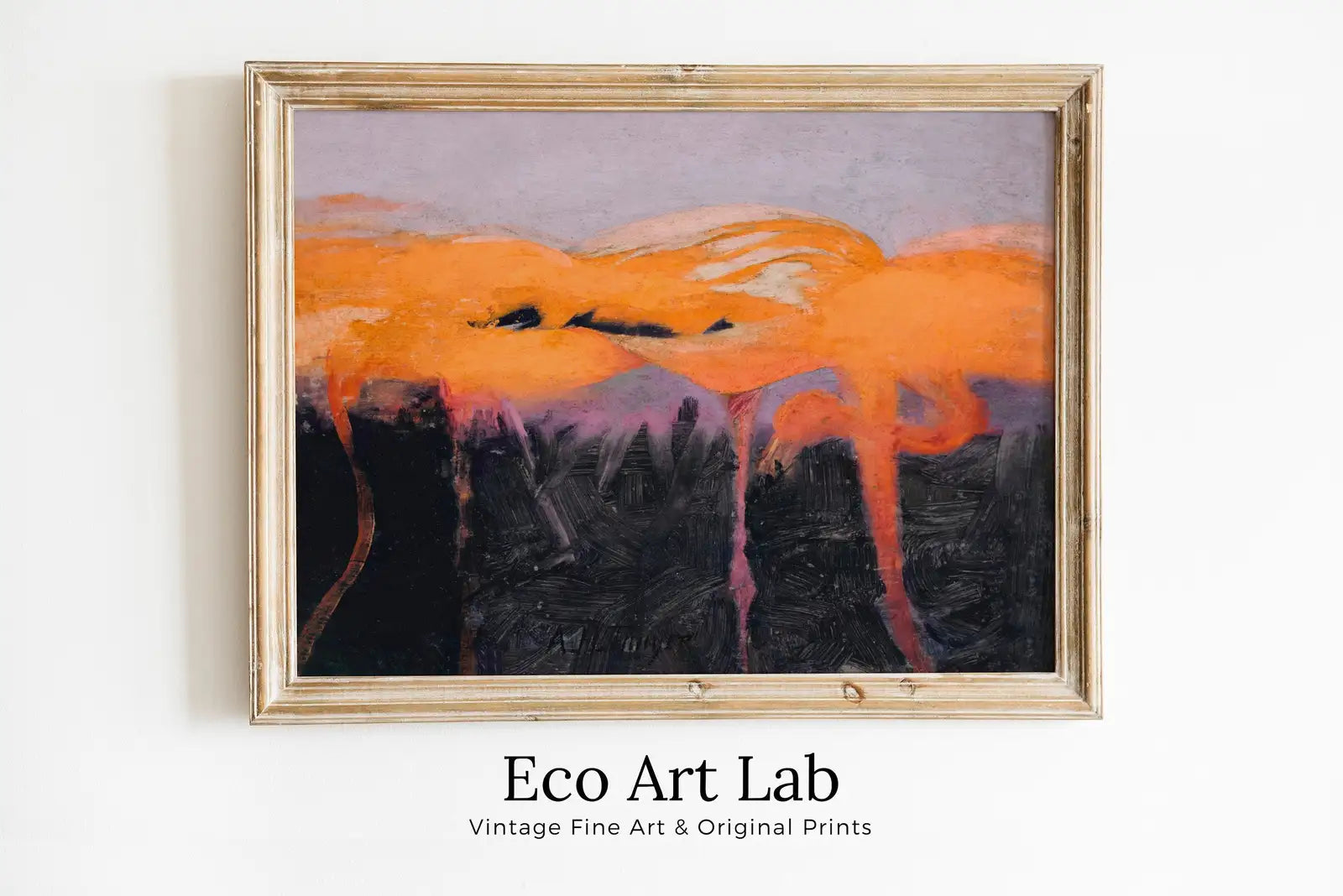 Framed view of Abstract Flamingo Painting Digital Art Print Tropical Decor. Instant Download Flock of Flamingos Moody Poster. Printable Tropical Wall Art. – printable wall art digital download.