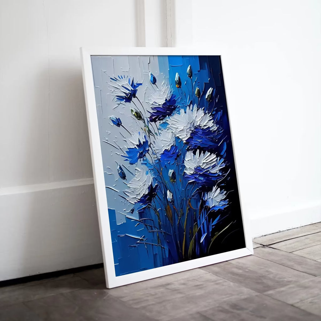 Abstract Flower Printable Wall Art. Texture Modern Flower Painting. Blue Flower Print. Textured Blue Floral Wall Decor. Instant Download