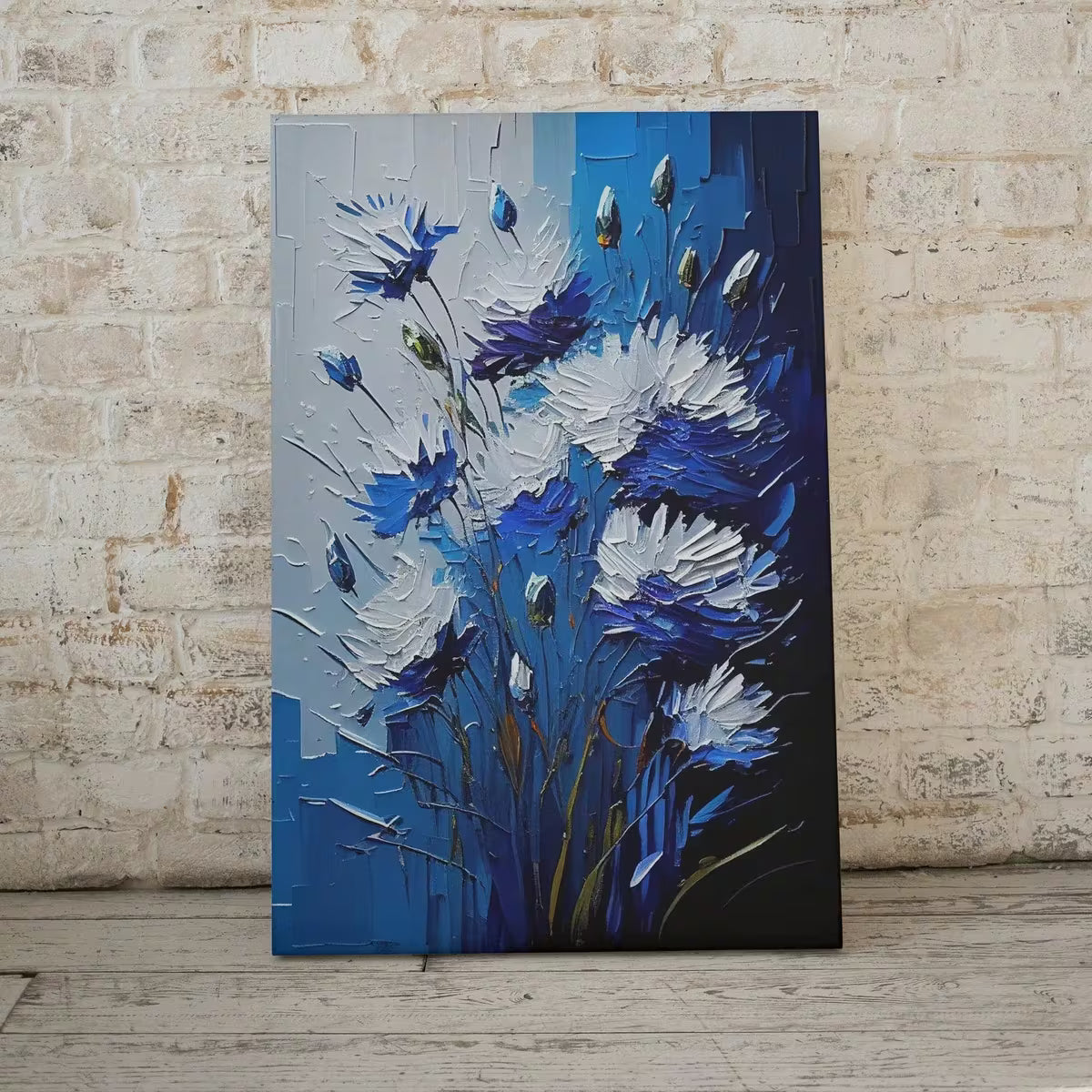 Abstract Flower Printable Wall Art. Texture Modern Flower Painting. Blue Flower Print. Textured Blue Floral Wall Decor. Instant Download