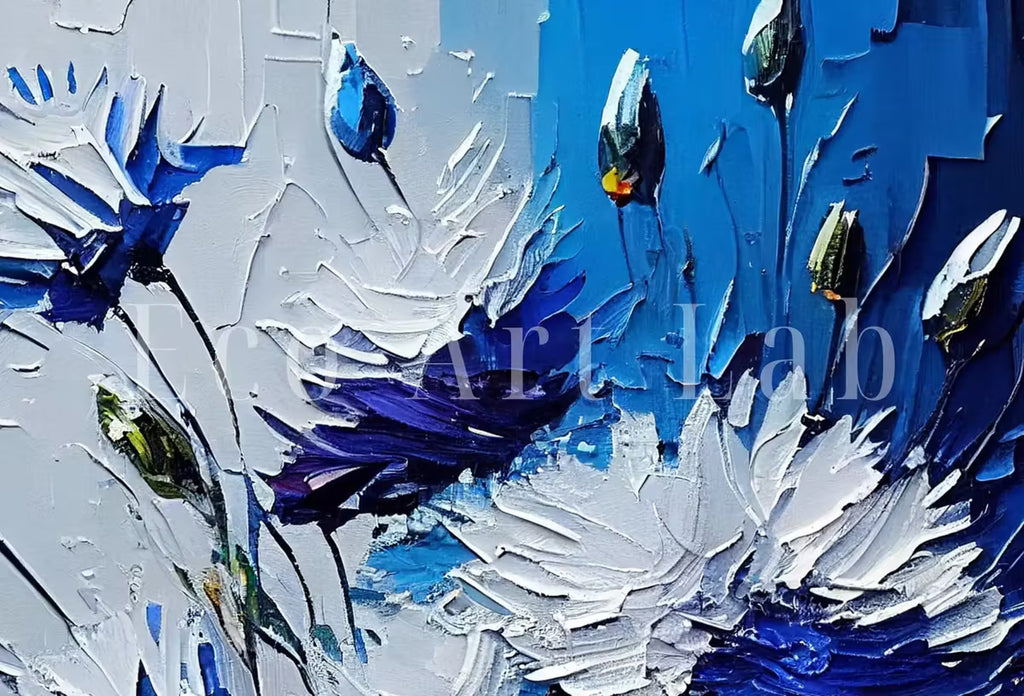 Abstract Flower Printable Wall Art. Texture Modern Flower Painting. Blue Flower Print. Textured Blue Floral Wall Decor. Instant Download