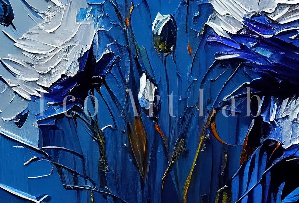 Detail view of artwork from Abstract Flower Printable Wall Art. Texture Modern Flower Painting. Blue Flower Print. Textured Blue Floral Wall Decor. Instant Download. (variation 2)