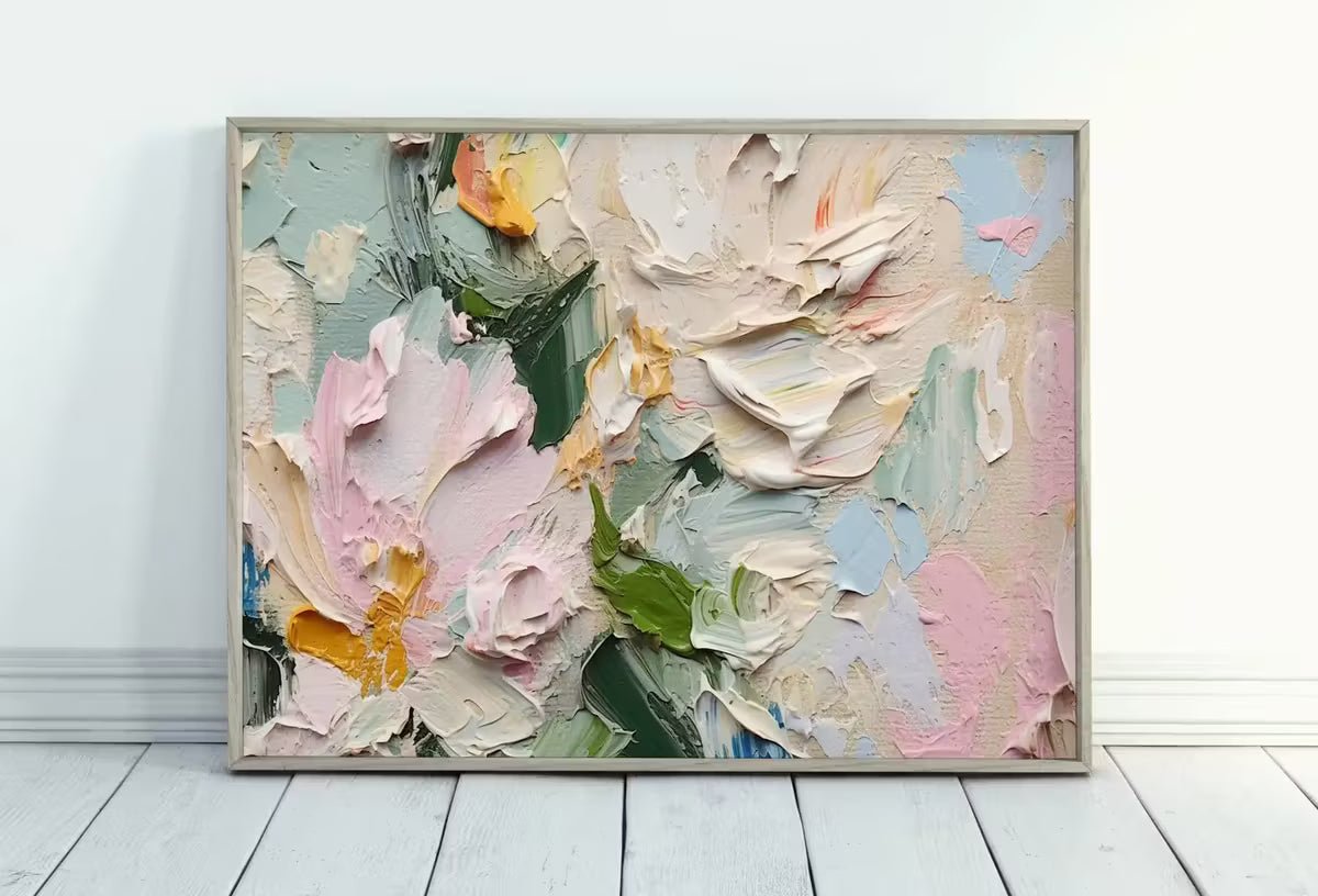 Abstract Flowers Painting | Printable Wall Art | Floral Texture Art | Textured Wall Art | Vibrant Abstract Floral | Heavy Textured Painting